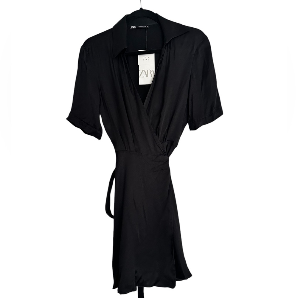 Black Satin Collared Dress